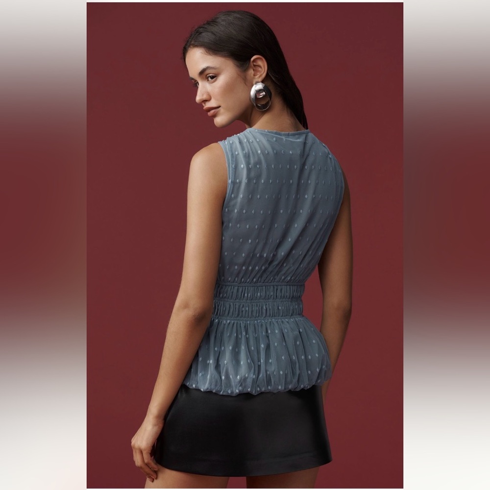 Anthropologie Dolan Bow Trim Sheer Bubble Top NWT S Blue Coquette Fairy - Picture 5 of 10